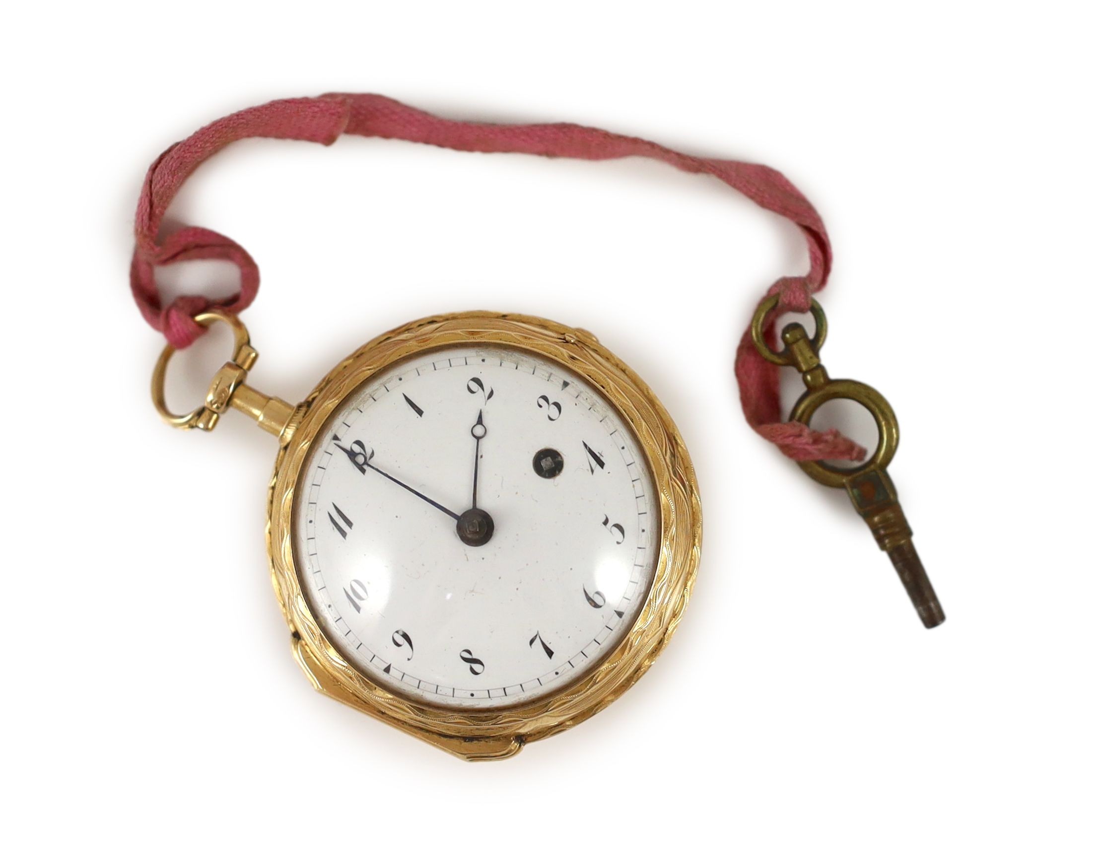 A 19th century Swiss gold open face key wind pocket watch, by Faucillon, Auxerres